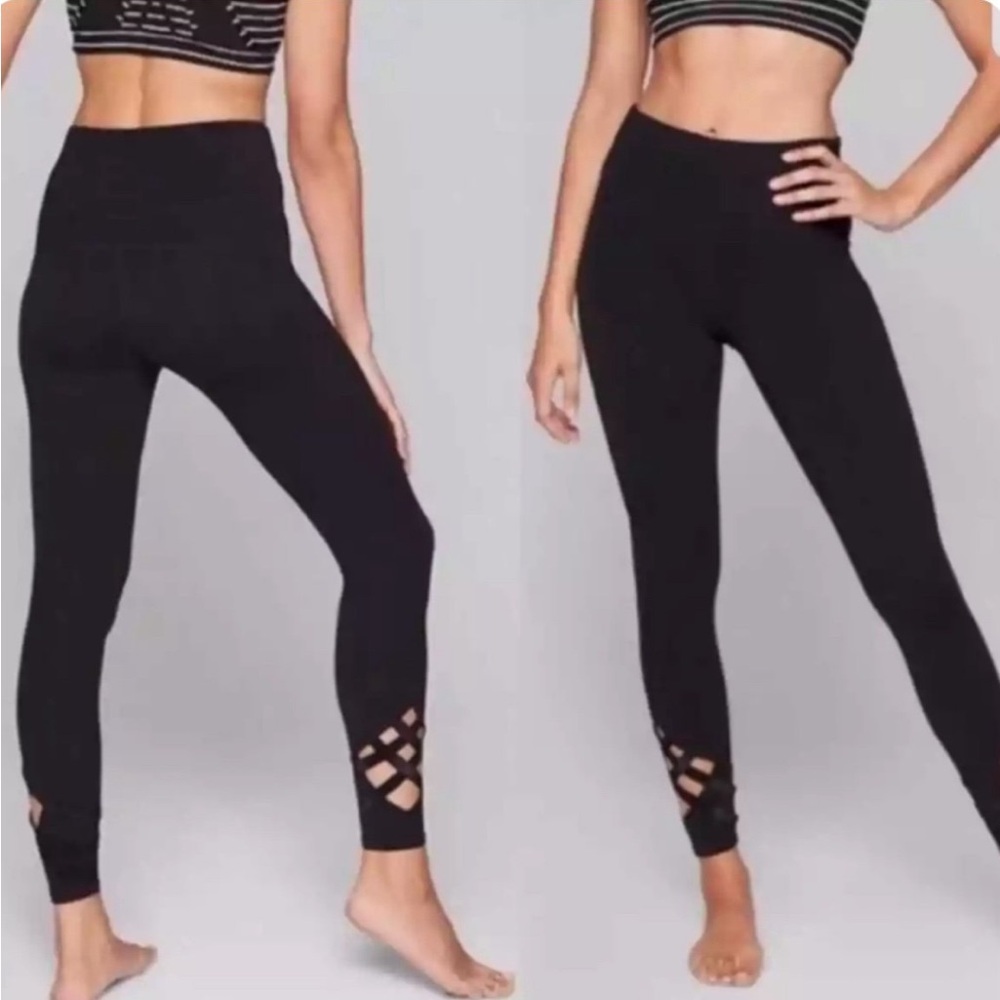 Athleta High Rise Sublime Strappy Lattice 7/8 Black Athletic Leggings Size S